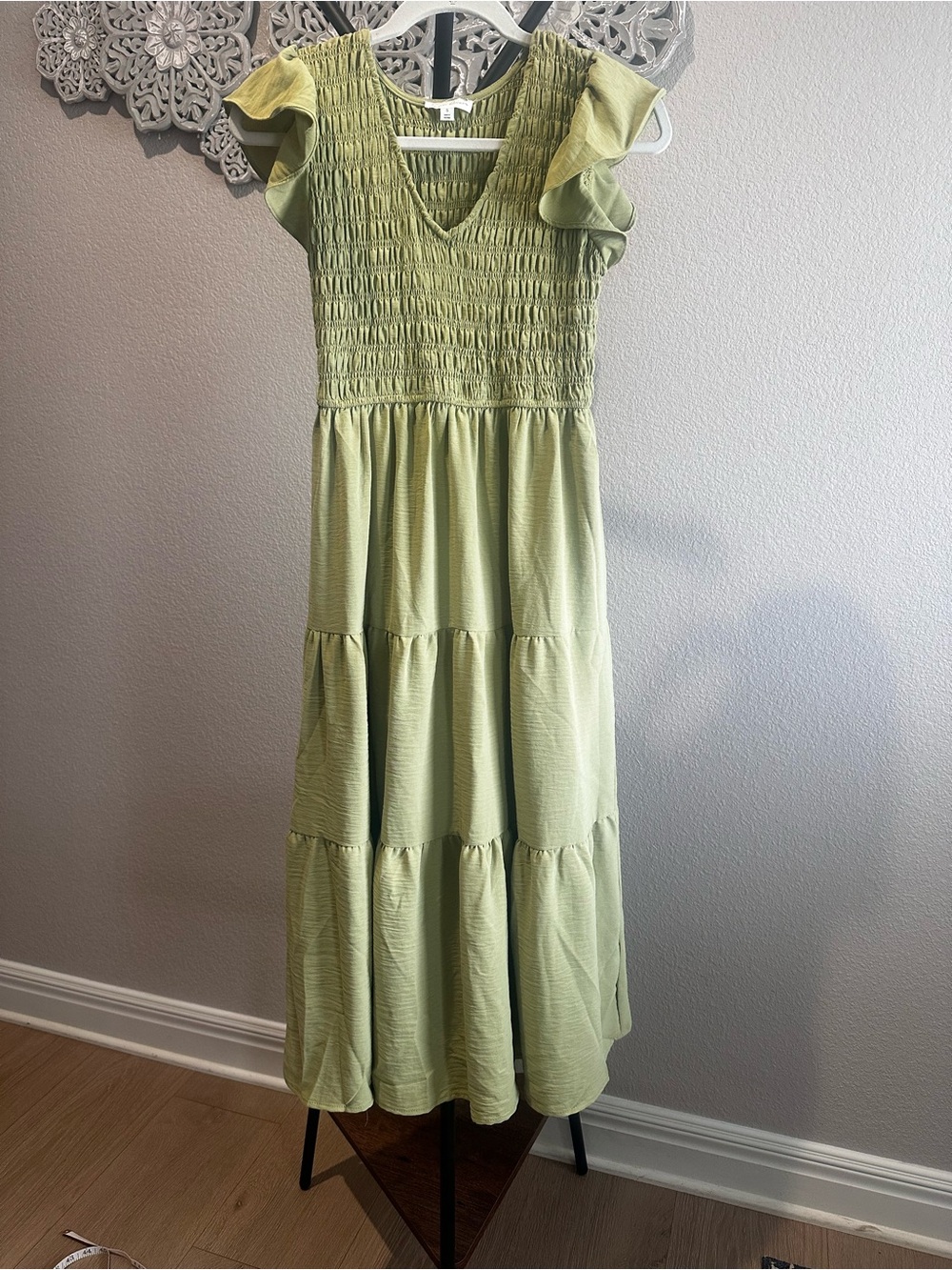 Light Green Smocked Tiered Maxi Dress